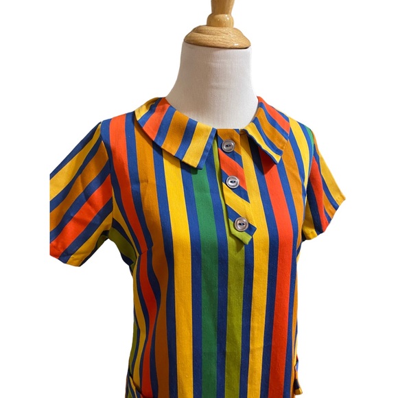 Vintage 1970s Handmade Rainbow Stripe Dress - Picture 5 of 9